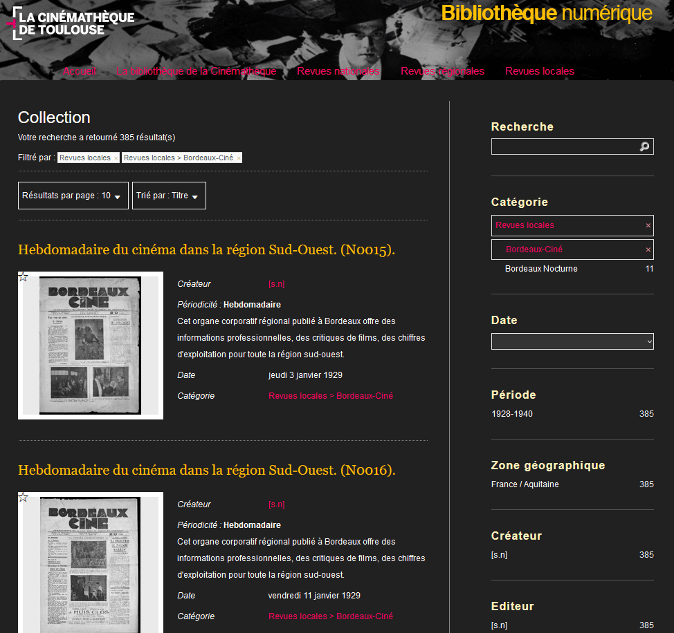 Consultation en ligne et valorisation des archives de la Cinémathèque de Toulouse