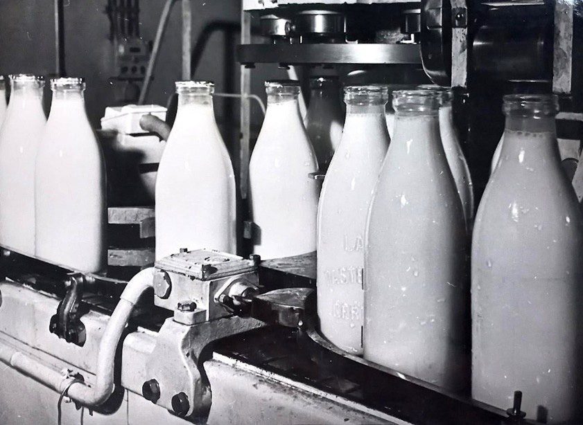 Arkhenum préserve le patrimoine industriel : photographie de ligne d’embouteillage laitier.